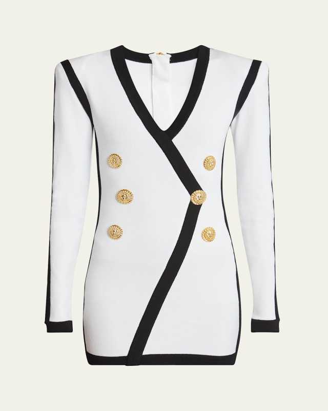 V-Neck Button Wrap Body-Con Mini Dress
